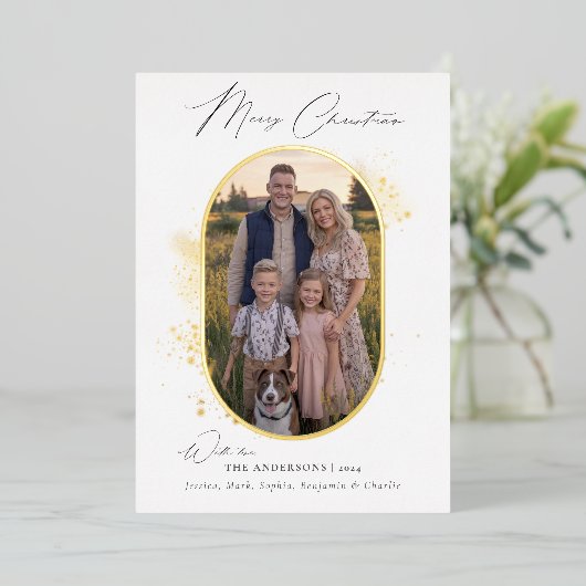 ボホミニマモダンリスト金ゴールドスプラッシュ写真クリスマス 箔シーズンカード (立ち正面)