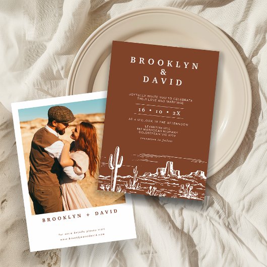 ボホミニマリストテラコッタウェスタン結婚砂漠 招待状