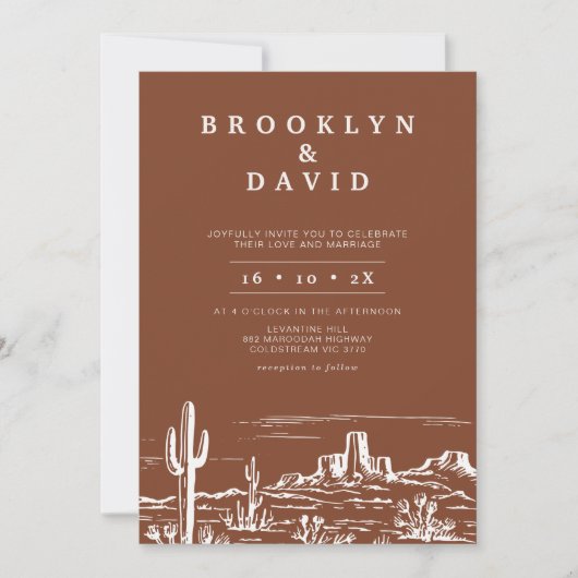 ボホミニマリストテラコッタウェスタン結婚砂漠 招待状 (正面)