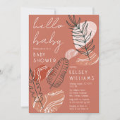 ボホミニマリストテラコッタ赤面ハローベビーシャワー 招待状 (正面)