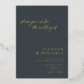 ボホミニマリストブラックフローラア結婚ート金ゴールド 箔招待状 (正面)