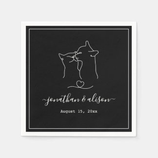 ボホミニマリストブラック&ホワイト婚約結婚ズ スタンダードカクテルナプキン