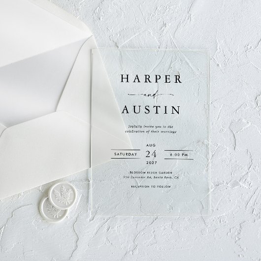 ボホミニマリストブラック&ホワイト結婚ズ アクリル招待状