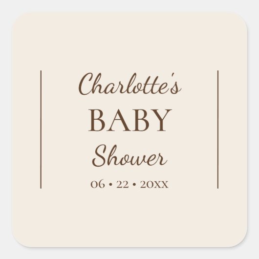 ボホミニマリストベージュベビーブシャワー封筒用シール スクエアシール (正面)