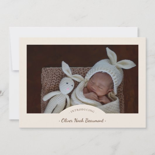 ボホミニマリストベージュ2枚フォト誕生 案内状 (正面)