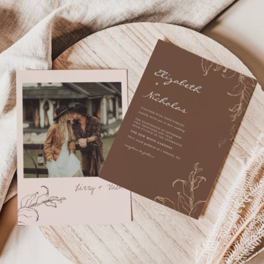 ボホミニマリストボタニカルテラコッタ結婚ズ 招待状