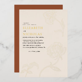 ボホミニマリストボタニカルテラコッタ結婚ズ 箔招待状