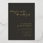 ボホミニマリストボタニカルブラックアイボリー結婚ズ金ゴールド 箔招待状 (正面)