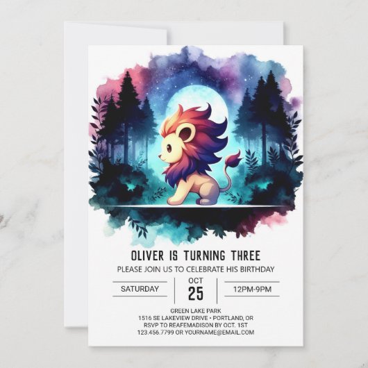 ボホミニマリストライオン誕生日 招待状 (正面)