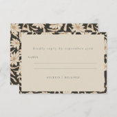 ボホミニマリスト植物黒とアイボリー結婚ズ 出欠カード (正面/裏面)