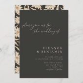 ボホミニマリスト植物黒とアイボリー結婚ズ 招待状 (正面/裏面)