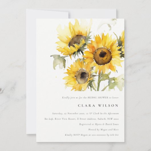 ボホミニマルウォーターカラーヒマワリブライダルシャワー 招待状 (正面)