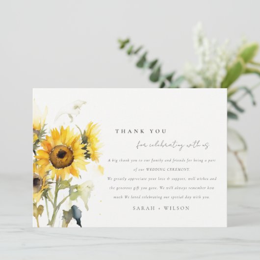 ボホミニマルウォーター色ひまわり素朴の結婚花 サンキューカード (スタンド正面)