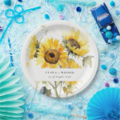ボホミニマルウォーター色ひまわり素朴の結婚花 ペーパープレート (パーティー)