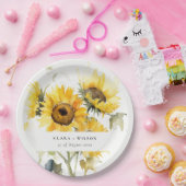 ボホミニマルウォーター色ひまわり素朴の結婚花 ペーパープレート (パーティー)