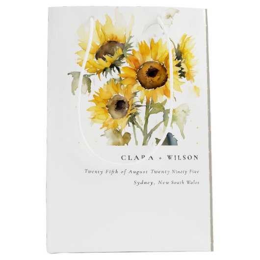 ボホミニマルウォーター色ひまわり素朴の結婚花 ミディアムペーパーバッグ (正面)