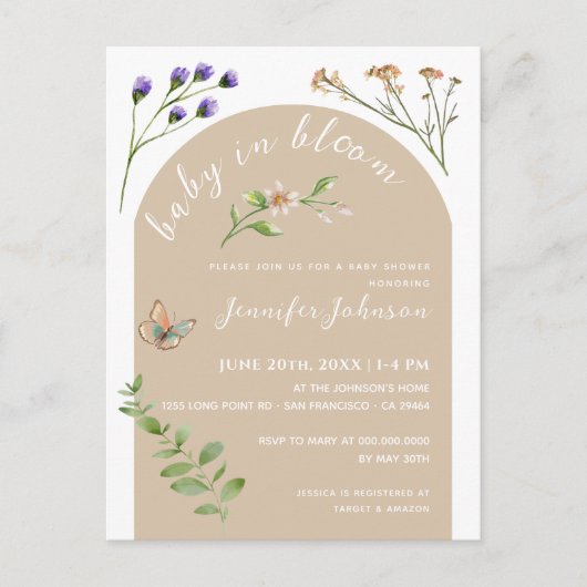 ボホミニマルベビーイン開花フローラベビーシャワー ポストカード (正面)