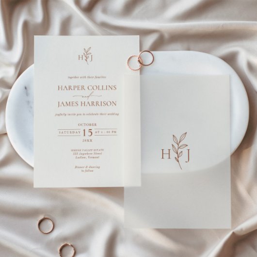 ボホミニマルボタニカル結婚ズ ベラム紙招待状