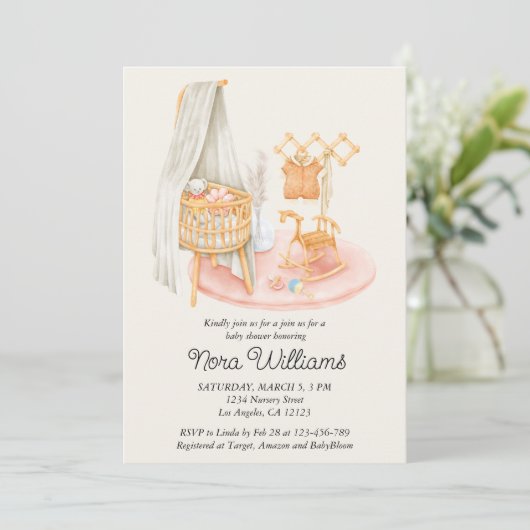 ボホミニマル子供部屋ガールベビーシャワー 招待状 (スタンド正面)