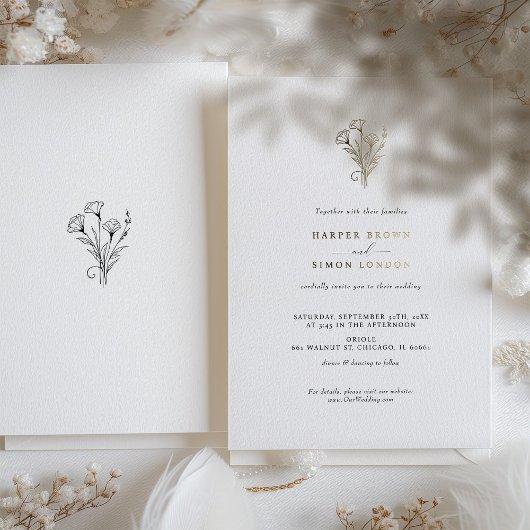 ボホミニマル白黒結婚式招待状 箔招待状