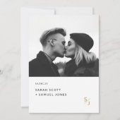 ボホミニマル白黒金ゴールドモノグラム結婚ズ 招待状 (正面)