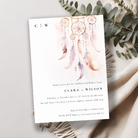 ボホミニマル羽ドリームキャッチャーのカップルのシャワー 招待状