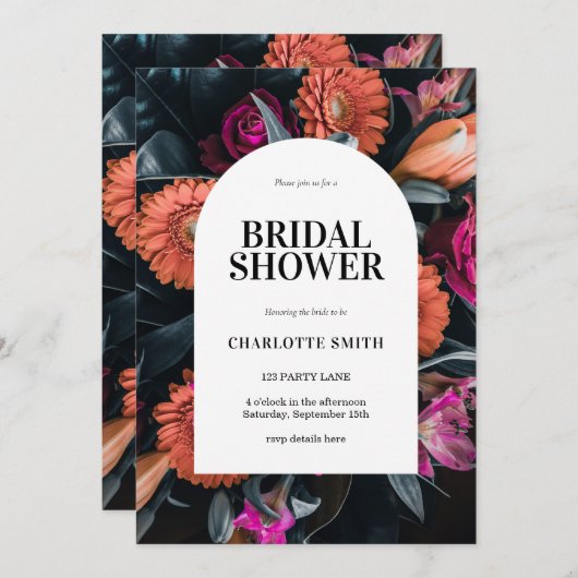 ボホムーディダークフローラブライダルシャワー 招待状 (正面/裏面)