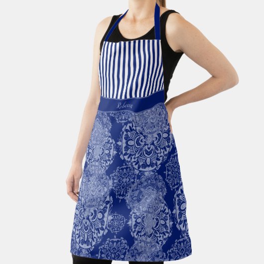 ボホムーディモノグラムのーブルースマンダラスとストライプ エプロン (インサイチュ)