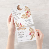 ボホムーンパーム自然フローラパンパスベビーシャワー オールインワン招待状 (貼ってはがせる)