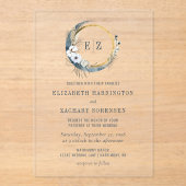 ボホムーンモノグラムリースインジゴ結婚ーズ アクリル招待状 (正面)