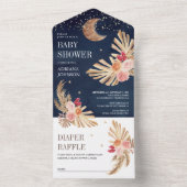 ボホムーン自然フローラパンパスネイビーベイビーシャワー オールインワン招待状 (内側)