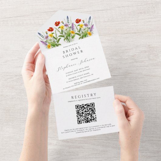 ボホメドカラフルウワイルドフラワーズブライダルシャワー オールインワン招待状 (貼ってはがせる)