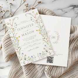 ボホメドーカラフルドワイルドフラワーリース結婚ズ 招待状