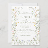 ボホメドーカラフルドワイルドフラワーリース結婚ズ 招待状 (正面)