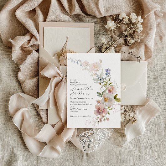 ボホメドー素朴ドワイルドフラワーブライダルシャワー 招待状