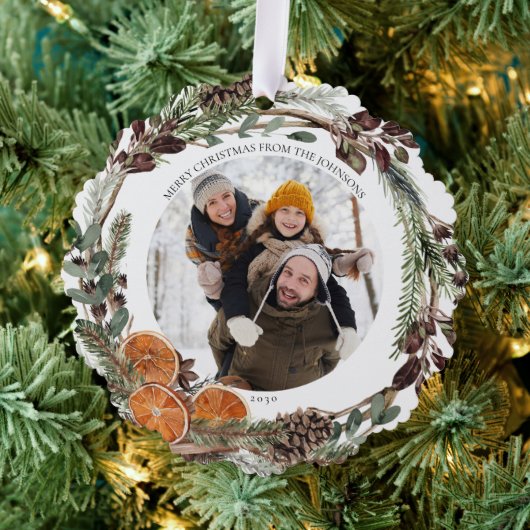 ボホメリークリスマスウィンターシトラスフォトリース オーナメントカード (インサイチュ (木))