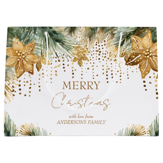 ボホメリークリスマス金ゴールドポインセチア ラージペーパーバッグ (正面)