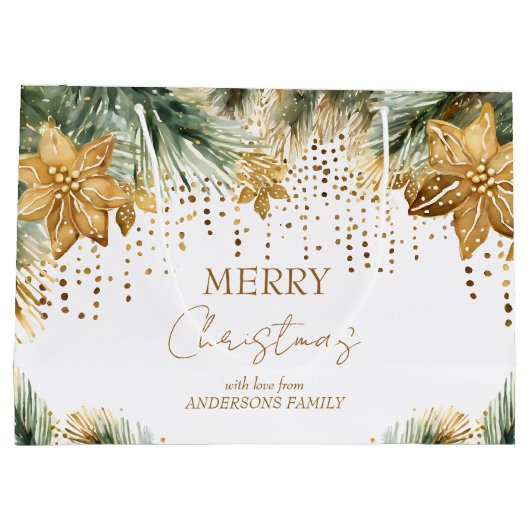 ボホメリークリスマス金ゴールドポインセチア ラージペーパーバッグ (裏面)