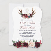 ボホメルロネイビーブルーフローラ〔雄ジカの〕枝角バプテスマ 招待状 (正面)