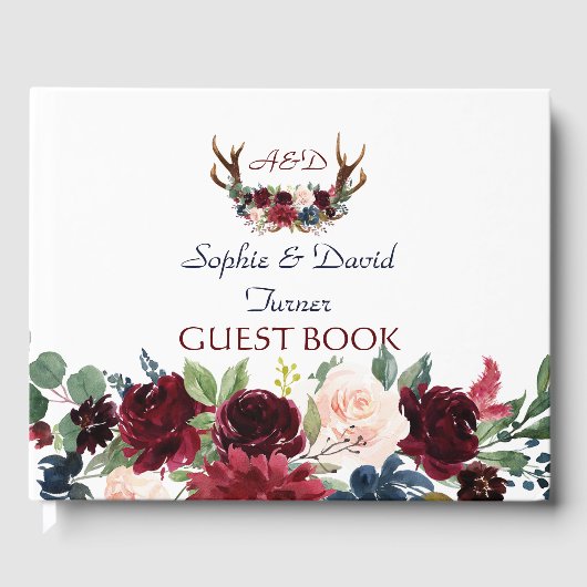 ボホメルロネイビーブルーフローラ〔雄ジカの〕枝角結婚ズ ゲストブック (正面)