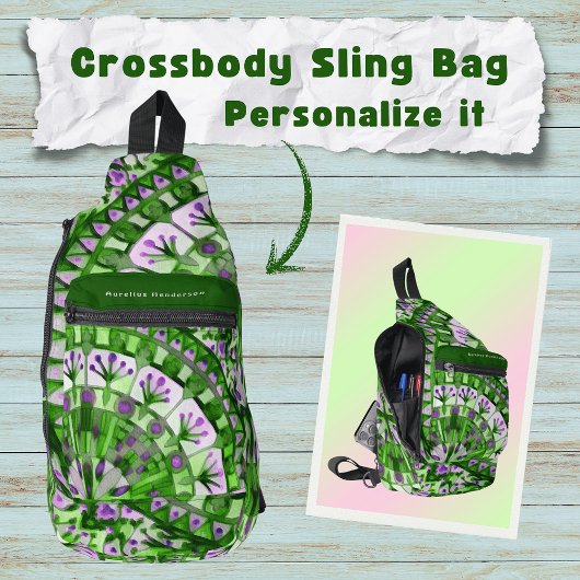 ボホモザイクタイル緑の草 –  スリングバッグ