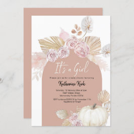 ボホモダンアーチカボチャ女の子の赤ちゃんシャワー 招待状