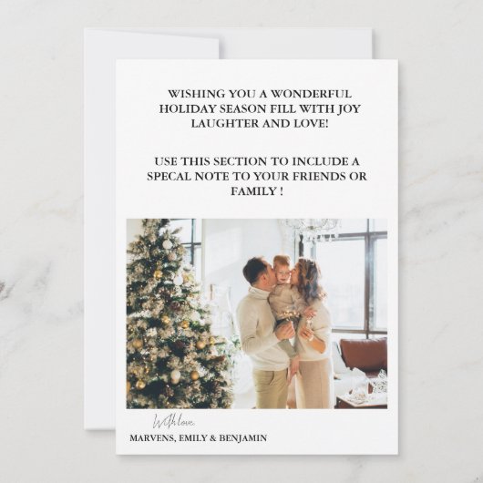 ボホモダンアーチクリスマス家族の写真の喜び 招待状 (裏面)