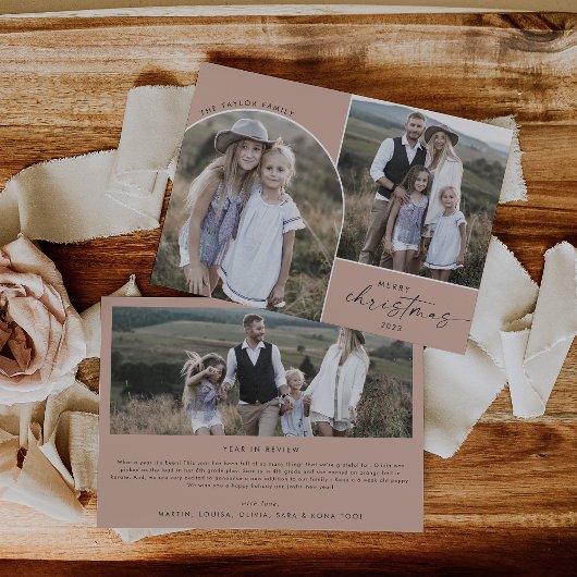 ボホモダンアーチサーモン3家族の写真クリスマス シーズンカード