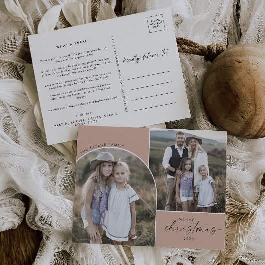 ボホモダンアーチサーモン3家族の写真クリスマス シーズンポストカード