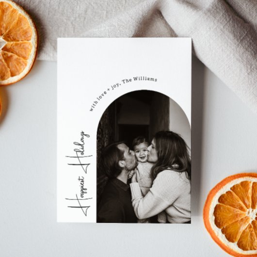 ボホモダンアーチハッピーホリデイズバーチカルフォト シーズンカード