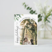 ボホモダンアーチハッピーホリデーズボタニカルフォト シーズンポストカード (スタンド正面)