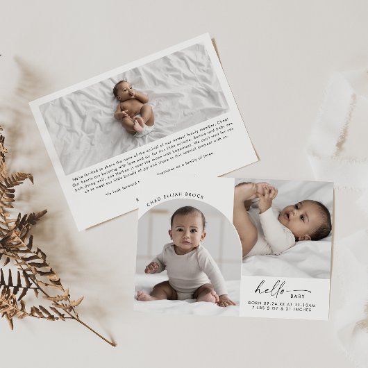 ボホモダンアーチハローベビー3フォト誕生 案内状