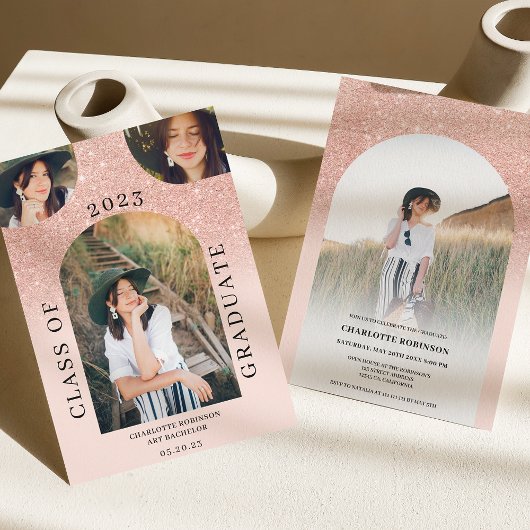 ボホモダンアーチバラ金ゴールドピンク4写真卒業 招待状