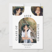 ボホモダンアーチ白黒4写真卒業 招待状 (正面)